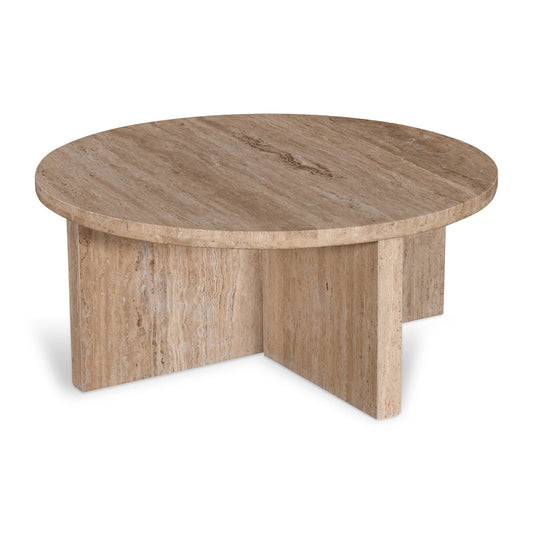 90cm Travertine Top Round Coffee Table