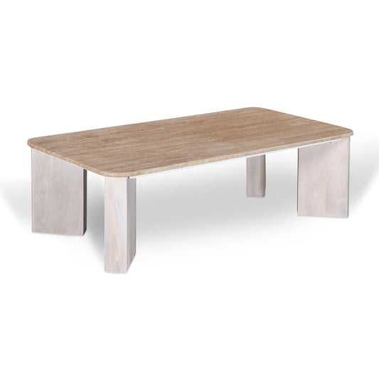 1.2m Travertine Top Coffee Table - White Base