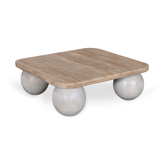 90cm Travertine Top Coffee Table - White