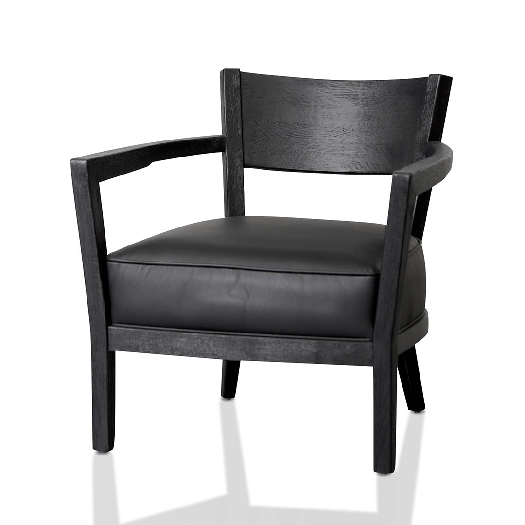 Black Wooden Armchair - Black PU leather Seat