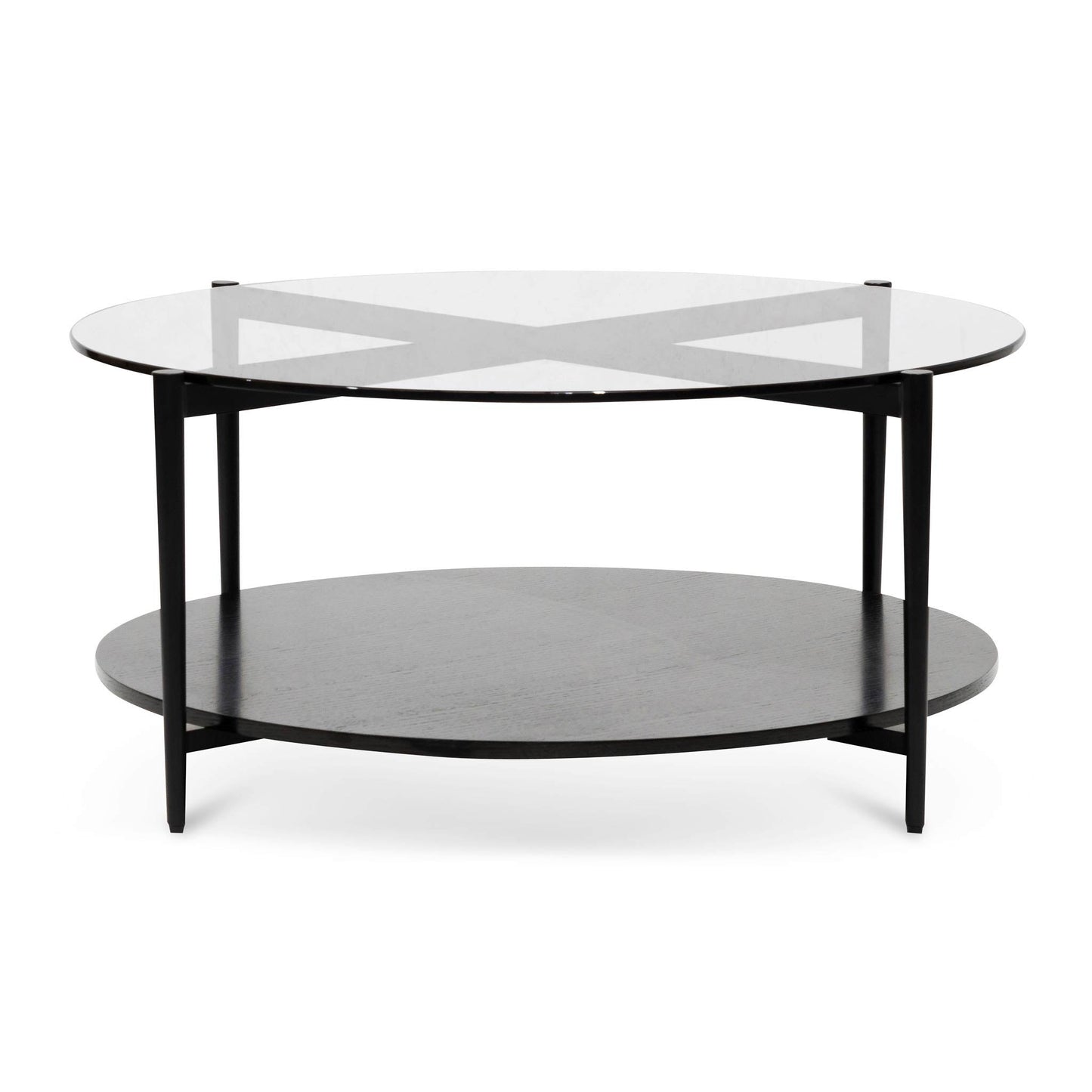 Round Grey Glass Coffee Table - Black