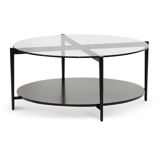 Round Grey Glass Coffee Table - Black