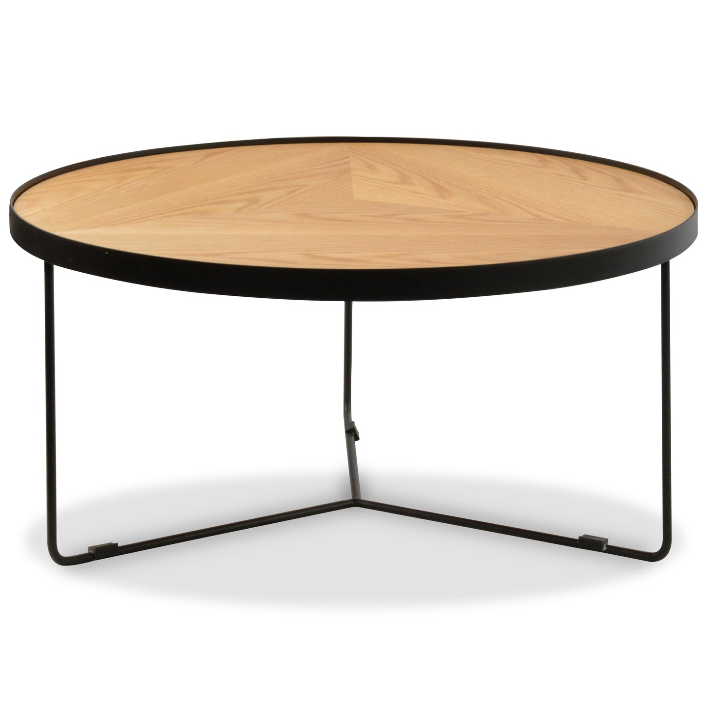 90x45cm Round Coffee Table - Natural Top - Black Frame