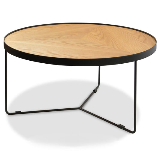 90x45cm Round Coffee Table - Natural Top - Black Frame