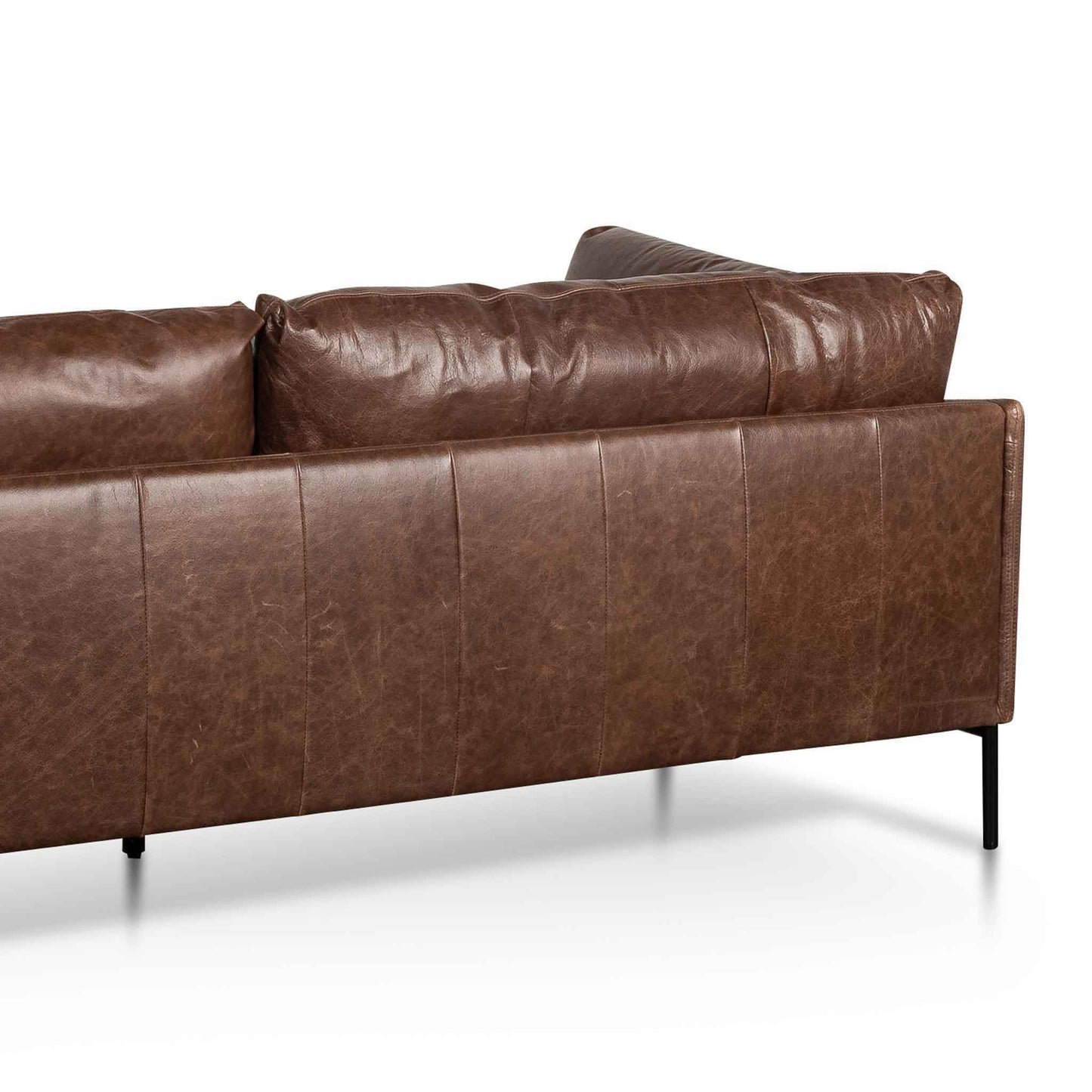 4 Seater Right Chaise Leather Sofa - Dark Brown