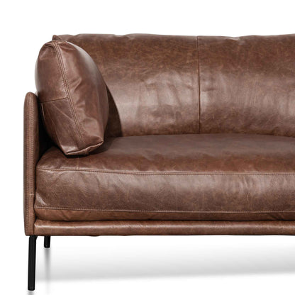 4 Seater Right Chaise Leather Sofa - Dark Brown