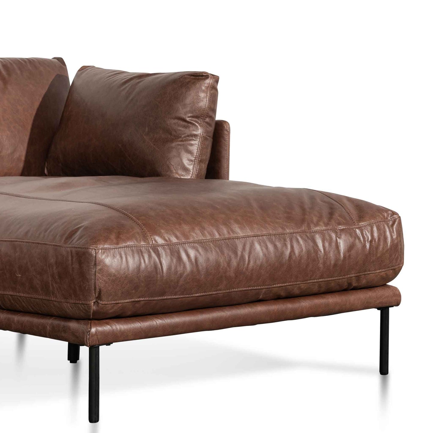 4 Seater Right Chaise Leather Sofa - Dark Brown