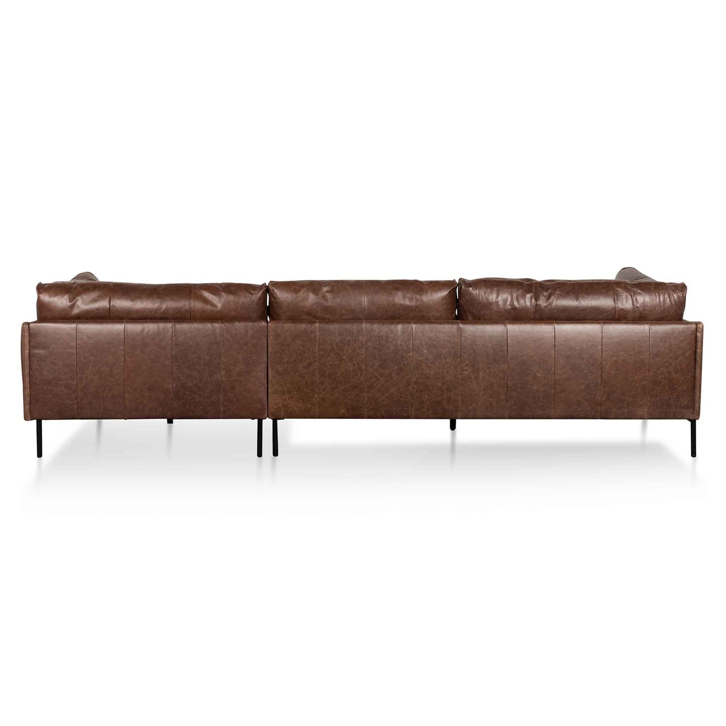 4 Seater Right Chaise Leather Sofa - Dark Brown