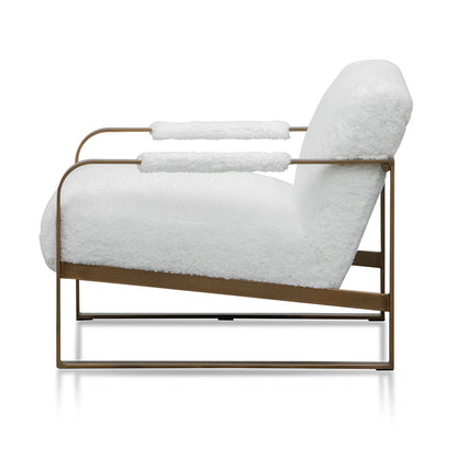 White Fur Armchair - Antique Golden Frame