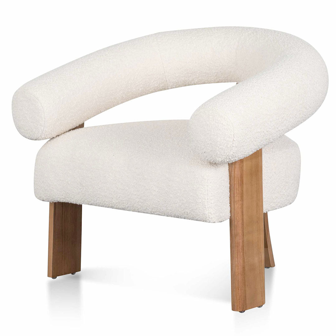 Ivory White Boucle Armchair - Natural Legs