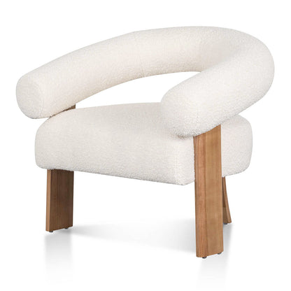 Ivory White Boucle Armchair - Natural Legs