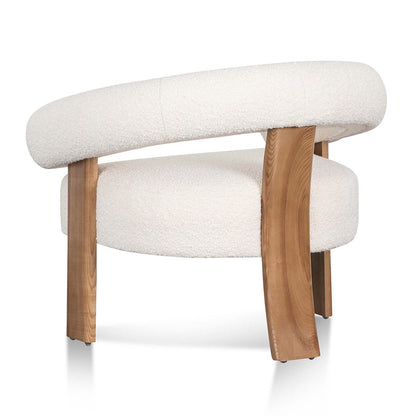 Ivory White Boucle Armchair - Natural Legs