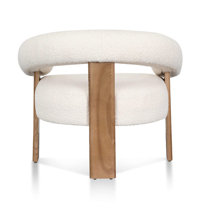 Ivory White Boucle Armchair - Natural Legs