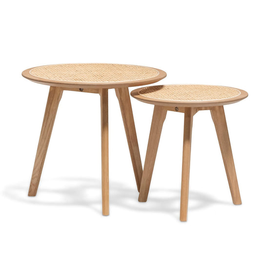 Nested Side Table - Natural with Rattan Top