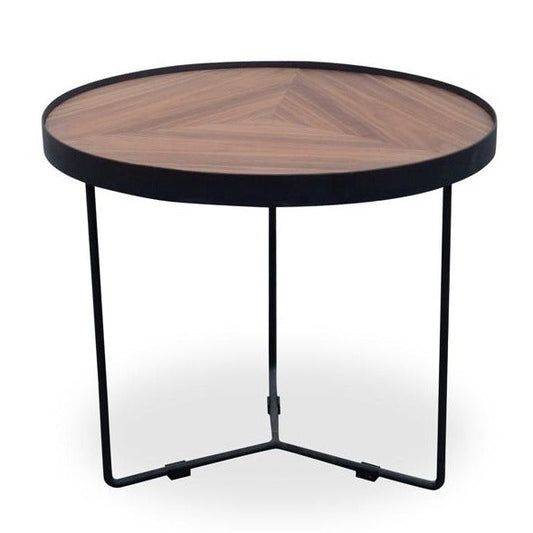 60cm Round Coffee Table - Walnut Top - Black Frame