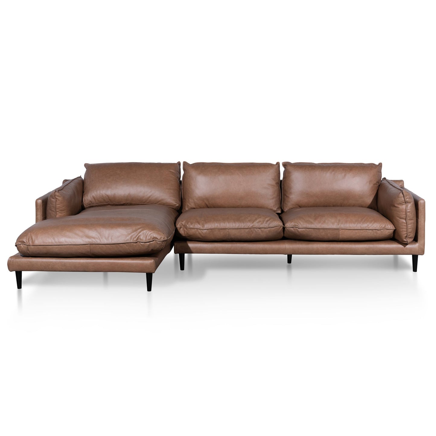 4 Seater Left Chaise Leather Sofa - Saddle Brown