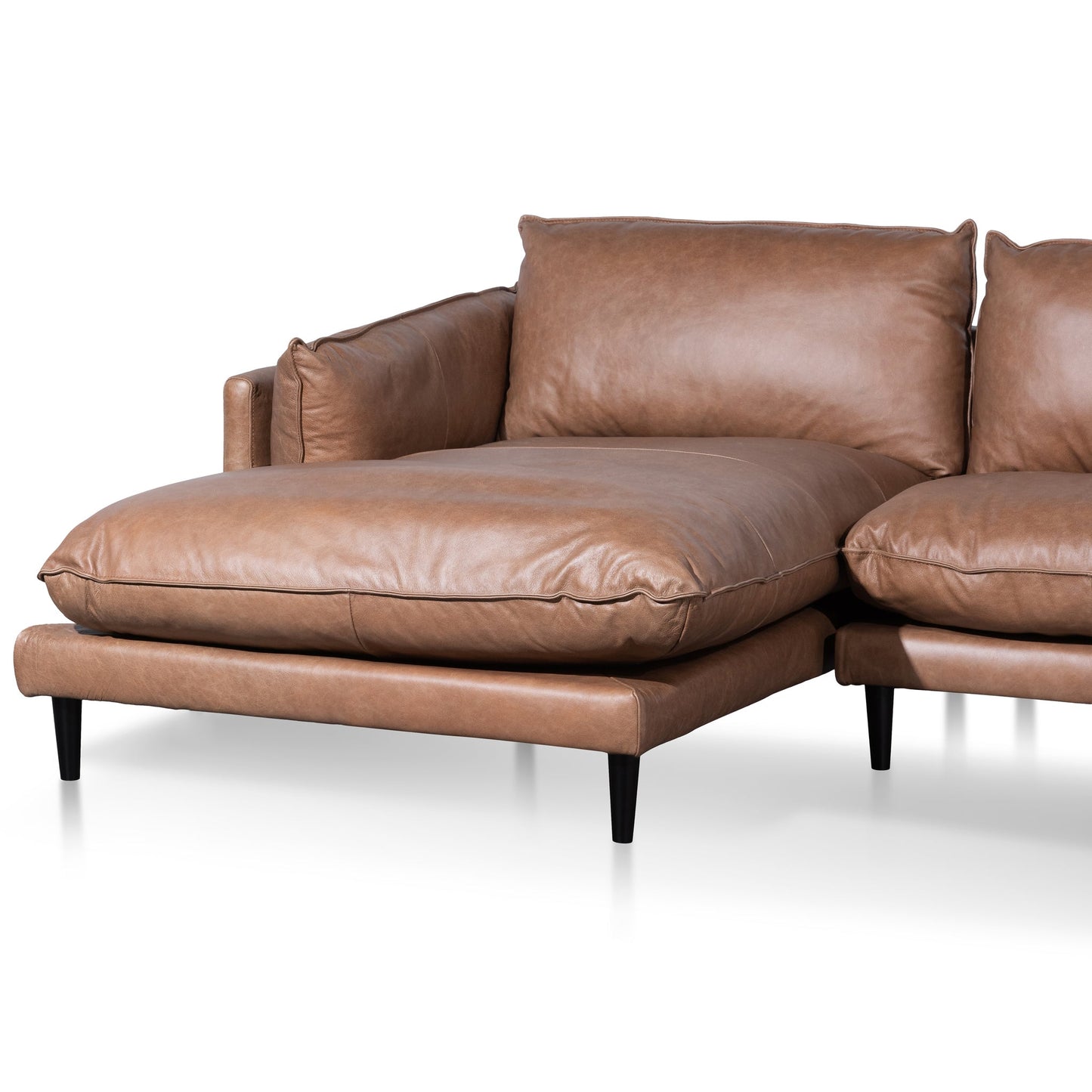 4 Seater Left Chaise Leather Sofa - Saddle Brown