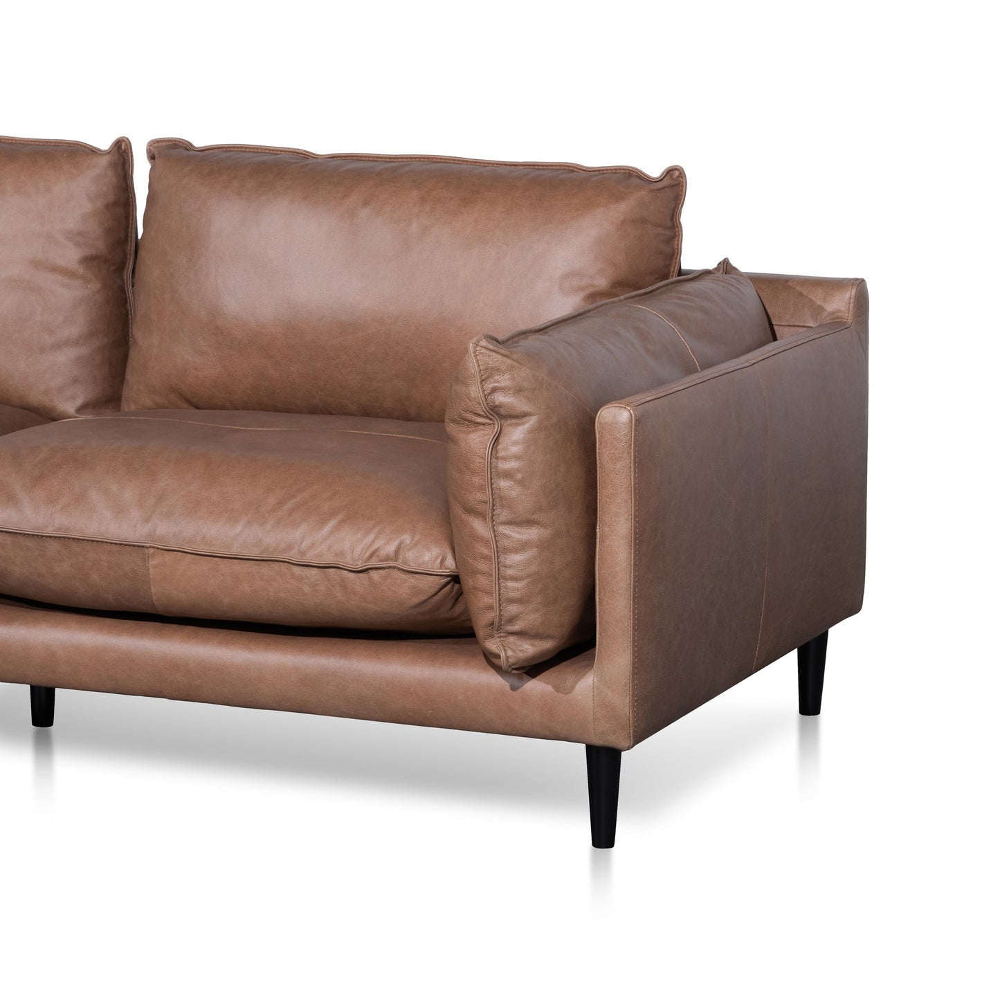 4 Seater Left Chaise Leather Sofa - Saddle Brown