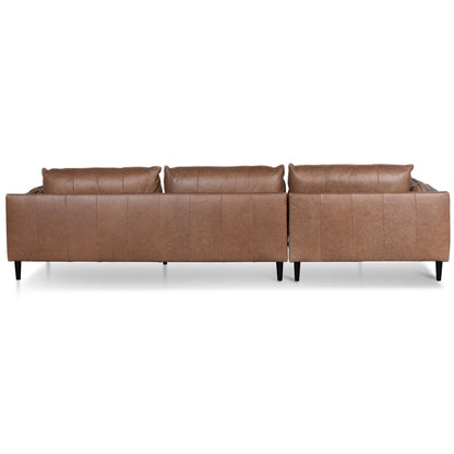 4 Seater Left Chaise Leather Sofa - Saddle Brown